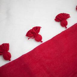Moroccan Blanket With Pompom Loomed By Hand, Moroccan Throw, Bohemian , Berber Blanket, Wool Handmade Bedspread - thumbnail 3