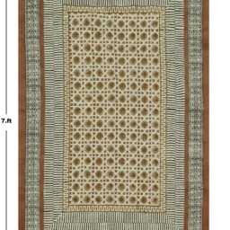 Hand Block Printed Cotton Rug - Brown Floral Border Kilim - thumbnail 3