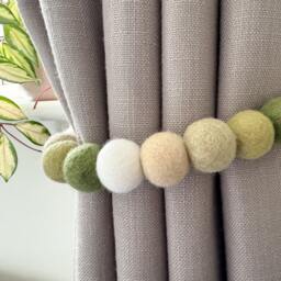 Sage Green Jungle Felt Ball Curtain Tie Backs - Pom Hold Custom Ties Nursery Decor Baby Gift Colourful Pull - thumbnail 2