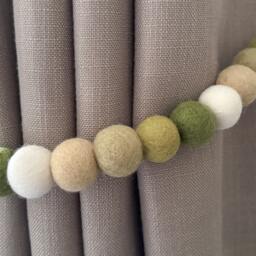 Sage Green Jungle Felt Ball Curtain Tie Backs - Pom Hold Custom Ties Nursery Decor Baby Gift Colourful Pull - thumbnail 3