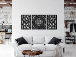 3D Sign Above The Couch, Sofa, Wooden Wall Decor, Giovanna, Decorative, Openwork Floral Design, Ornament Screen, Triptych, 27 X 67 Inch - thumbnail 1