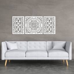 3D Sign Above The Couch, Sofa, Wooden Wall Decor, Giovanna, Decorative, Openwork Floral Design, Ornament Screen, Triptych, 27 X 67 Inch - thumbnail 3