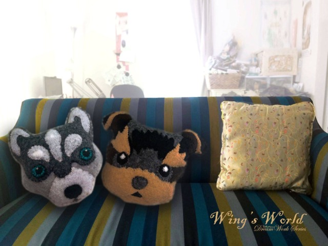Dog Cushion, Siberian Husky Yorkshire Terrier Pillow, Felt Machine Embroidered, Gift For Dog Lover, Decorative Throw Cushion - image 1