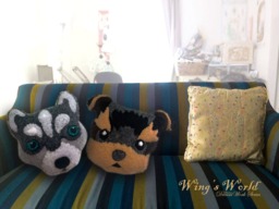 Dog Cushion, Siberian Husky Yorkshire Terrier Pillow, Felt Machine Embroidered, Gift For Dog Lover, Decorative Throw Cushion - thumbnail 1