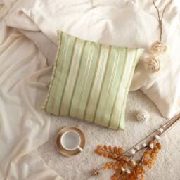 "Baby Green Pillow, Throw Pillow Cover, Decorative Cushion Pillowcase, Accent Stripe Silk Blend, 16""x16" - thumbnail 4