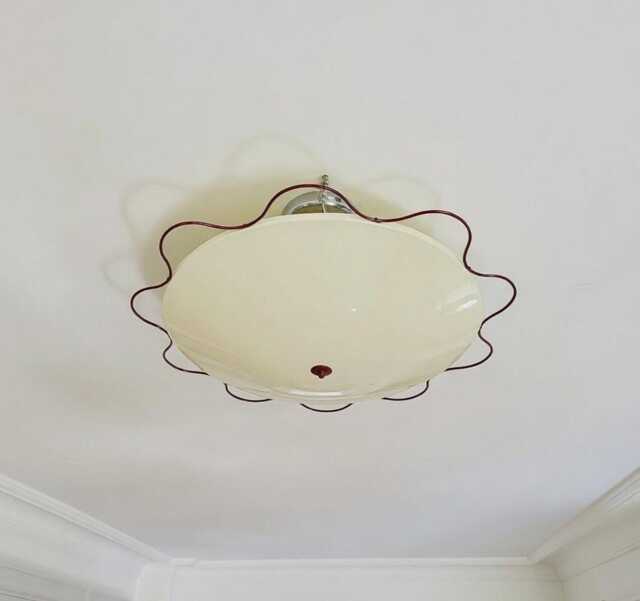 Mid Century Modern Brass Flush Mount Light, Glass Diffuser Ceiling Fixture, Kitchen Hallway Lighting - image 1