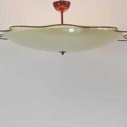 Mid Century Modern Brass Flush Mount Light, Glass Diffuser Ceiling Fixture, Kitchen Hallway Lighting - thumbnail 3