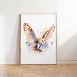 Barn Owl Print Poster Set - Of 3 Posters - Watercolour Wall Hanging Decor Animal Art British Wildlife Gifts Artwork - thumbnail 3
