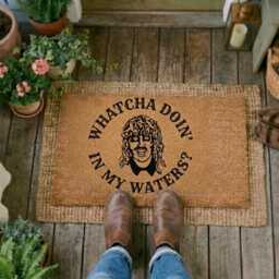 Old Gregg Doormat, Whatcha Doin in My Waters Welcome Mat, The Office Meme Home Decor - thumbnail 2