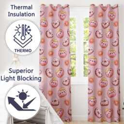 Cute Kawaii Donuts Pink Background Sweet Dessert Seamless Pattern Readymade Eyelet Ring Top Thermal 100% Blackout Curtains - thumbnail 3