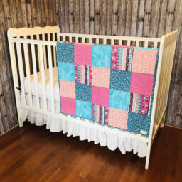 Patchwork Blanket, Quilt, Baby, Toddler, Crib/Boho, Farmhouse, Bold, Bright/Girl, Feminine/Turquoise, Blue, Magenta, Teal, Pink/Floral, Stripe