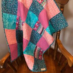 Patchwork Blanket, Quilt, Baby, Toddler, Crib/Boho, Farmhouse, Bold, Bright/Girl, Feminine/Turquoise, Blue, Magenta, Teal, Pink/Floral, Stripe - thumbnail 2