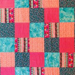 Patchwork Blanket, Quilt, Baby, Toddler, Crib/Boho, Farmhouse, Bold, Bright/Girl, Feminine/Turquoise, Blue, Magenta, Teal, Pink/Floral, Stripe - thumbnail 4