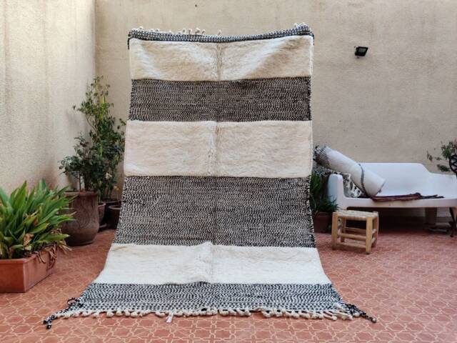 Hand Knotted Wool Berber Rug Black & White Moroccan Tribal Rug - image 1