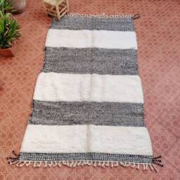 Hand Knotted Wool Berber Rug Black & White Moroccan Tribal Rug - thumbnail 2