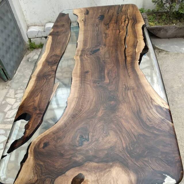Custom Epoxy Resin Table, Dining Made To Order Wood Ultra Clear Table - image 1