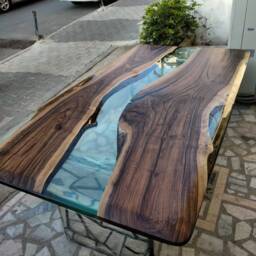Custom Epoxy Resin Table, Dining Made To Order Wood Ultra Clear Table - thumbnail 2