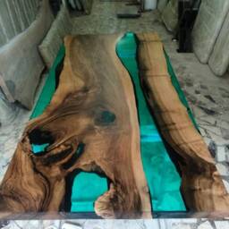 Custom Epoxy Resin Table, Dining Made To Order Wood Ultra Clear Table - thumbnail 4