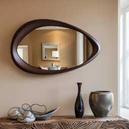 Asymmetric Solid Wood Mirror - Organic Wall Frame Rustic Bathroom & Living Room Decor Walnut - thumbnail 3