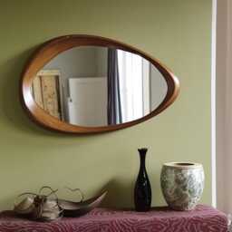 Asymmetric Solid Wood Mirror - Organic Wall Frame Rustic Bathroom & Living Room Decor Walnut - thumbnail 2