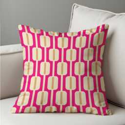 Pink Mid Century Cushion Cover, Retro Geometric Pillowcase, Modern Statement Throw Case For Sofa Decor