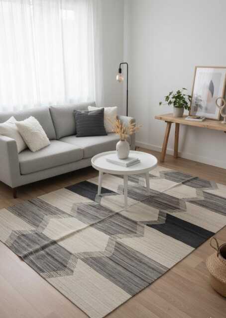 Handmade Flatweave Kilim Rug - Geometric Wool, Neutral Boho Decor - image 1