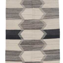 Handmade Flatweave Kilim Rug - Geometric Wool, Neutral Boho Decor - thumbnail 3