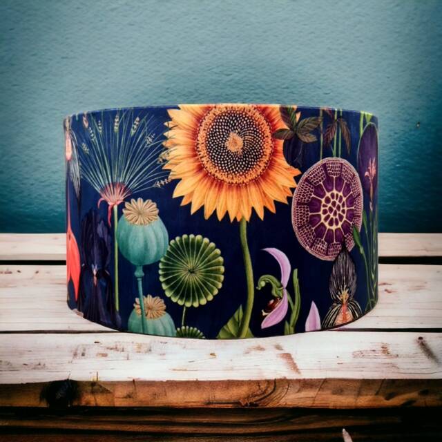 Sunflower Navy Floral Velvet Fabric Handmade Drum Lampshade Limited Edition - image 1