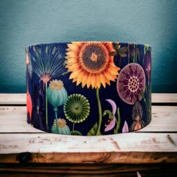 Sunflower Navy Floral Velvet Fabric Handmade Drum Lampshade Limited Edition - thumbnail 1