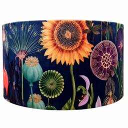 Sunflower Navy Floral Velvet Fabric Handmade Drum Lampshade Limited Edition - thumbnail 3