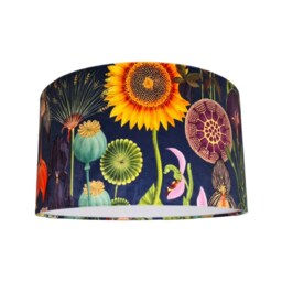 Sunflower Navy Floral Velvet Fabric Handmade Drum Lampshade Limited Edition - thumbnail 2