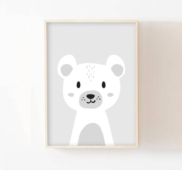 Personalized Name Poster For Children's Room, Wall Decoration Baby, Newborn, Bear Girl Or Boy, Polar Animals - image 1