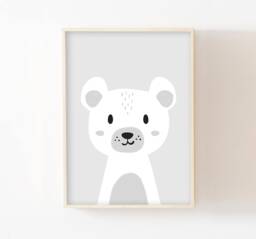 Personalized Name Poster For Children's Room, Wall Decoration Baby, Newborn, Bear Girl Or Boy, Polar Animals - thumbnail 1