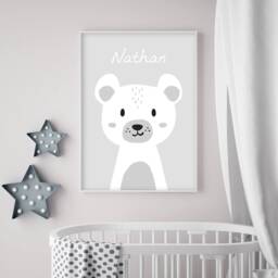 Personalized Name Poster For Children's Room, Wall Decoration Baby, Newborn, Bear Girl Or Boy, Polar Animals - thumbnail 2