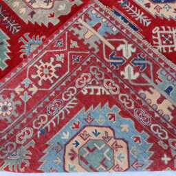 7x10 Ft Red Afghan Luxury New Area Rug, Kazak Hand Knotted Rug, Medallion Geometric Carpet, Rug For Livingroom Carpet - thumbnail 4