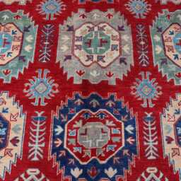7x10 Ft Red Afghan Luxury New Area Rug, Kazak Hand Knotted Rug, Medallion Geometric Carpet, Rug For Livingroom Carpet - thumbnail 3