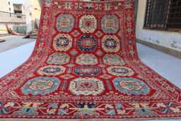 7x10 Ft Red Afghan Luxury New Area Rug, Kazak Hand Knotted Rug, Medallion Geometric Carpet, Rug For Livingroom Carpet
