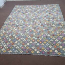 7X10 Grey/Gray Kilim Rug, Modern Dhurrie Teppich, Grey Area Rug. Size7'5 - thumbnail 1