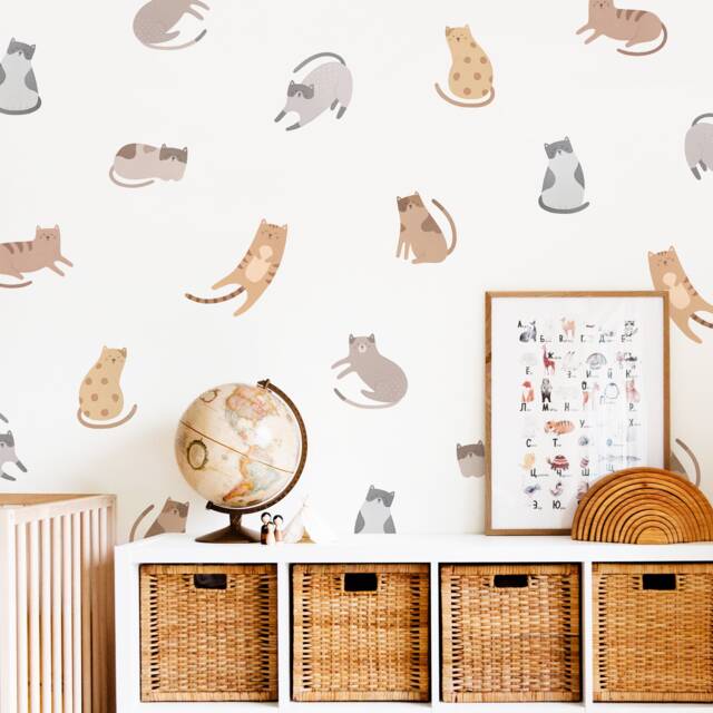 Cat Wall Decals - Nursery Decor, Watercolor Kitten Art, Lover Gift, Reusable & Removable Kids Room Stickers - image 1