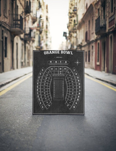 Vintage Orange Bowl Seating Chart Print Photo, Matte, Or Canvas - image 1