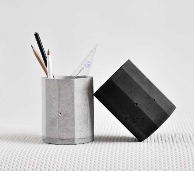 Polygonal Concrete Pen & Pensil Holder - Round Geometric Desk Organizer - image 1