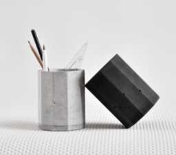 Polygonal Concrete Pen & Pensil Holder - Round Geometric Desk Organizer