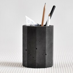 Polygonal Concrete Pen & Pensil Holder - Round Geometric Desk Organizer - thumbnail 4