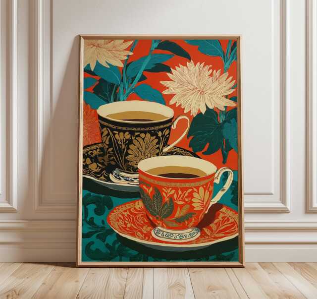 Vintage Tea Cup Art Print, Botanical Still Life Poster - image 1