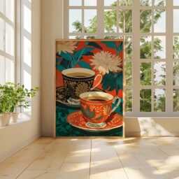 Vintage Tea Cup Art Print, Botanical Still Life Poster - thumbnail 4