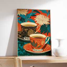 Vintage Tea Cup Art Print, Botanical Still Life Poster - thumbnail 2