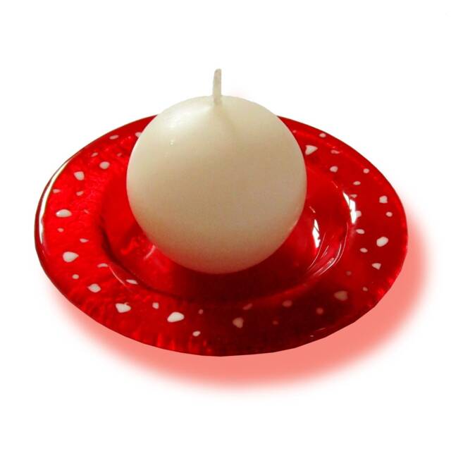 Red Murano Glass Candle-Holder With White Drops, Fused Saucer For Small Light - Lapilli Series, Romantic Table & Bath - image 1