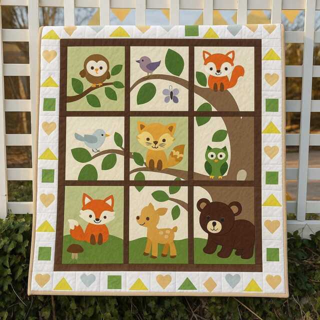 Forest Friends Quilt Pattern - Woodland Animal Nursery - 52x64 Throw Size - Digital Download - image 1
