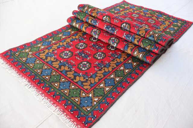 2'7x9'4 Ft Runner Rug, Red Green Blue Afghan Hand Knotted Veg Dyes Wool Tribal Turkmen Oriental Kitchen Runner, Hallway Rug - image 1