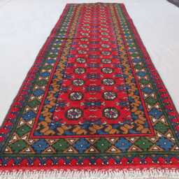 2'7x9'4 Ft Runner Rug, Red Green Blue Afghan Hand Knotted Veg Dyes Wool Tribal Turkmen Oriental Kitchen Runner, Hallway Rug - thumbnail 3